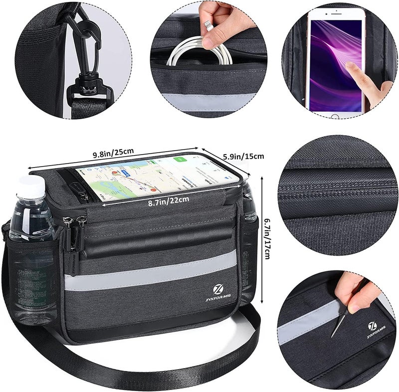 Zyxformis Bike Handlebar Bag, 6L Phone Cycling Mount Front Bags with TPU Touch Screen Phone Holder, Water Resistant Bicycle Storage Bag Bicycle Basket with Reflective strip for Bike Scooter E-bike - Image 2